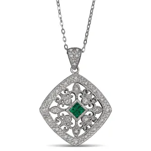 0.14ct Emerald and 0.08ct diamond pendant in 925 sterling silver (PB2879AED)