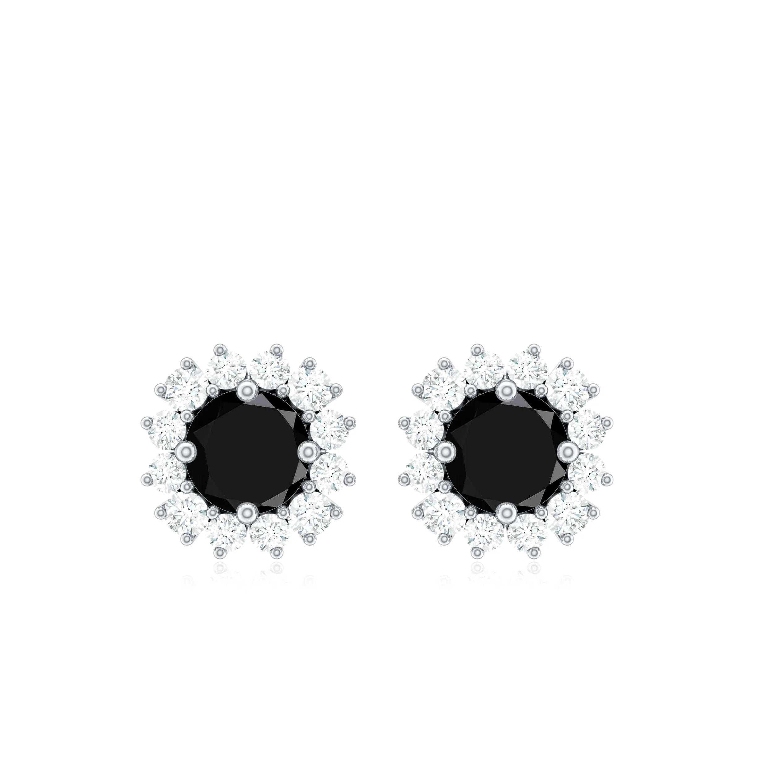 0.75 CT Classic Black Onyx Stud Earring with Diamond Halo