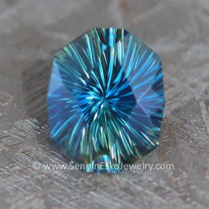 1 Carat Neon Blue/Green Sapphire Decagonal Cushion - 7x5.8mm, Fantasy Cut