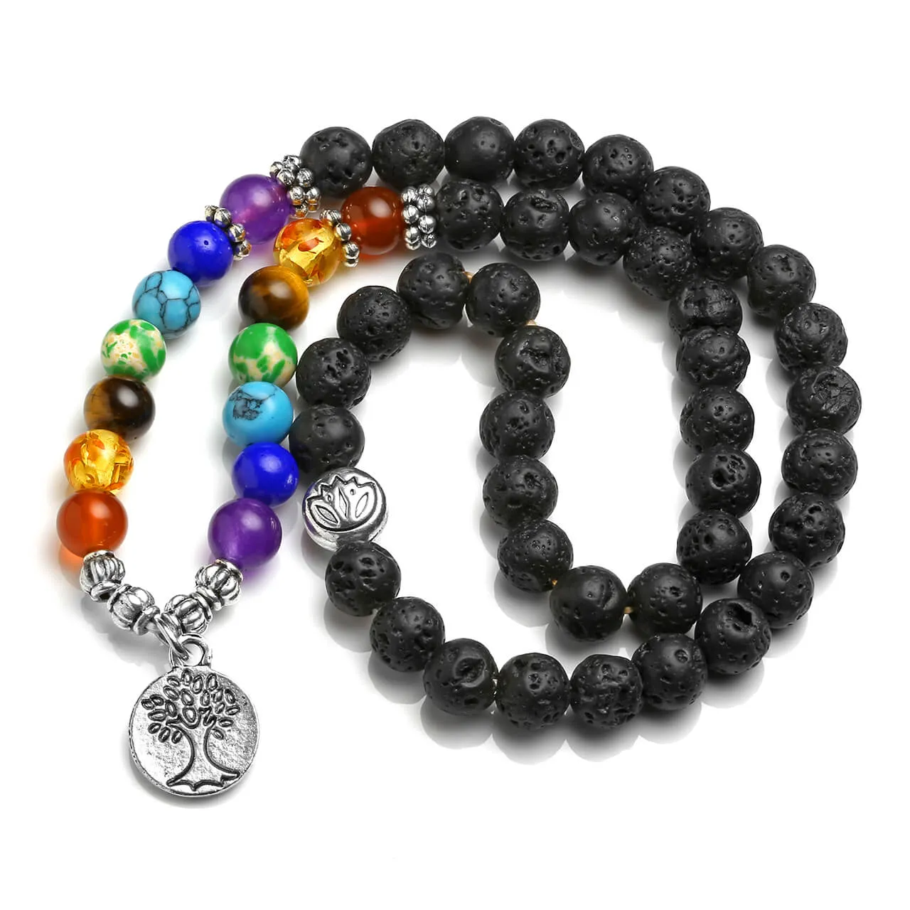 108 Lava Rock Mala Beads Tree of Life Charm Necklace | Jovivi