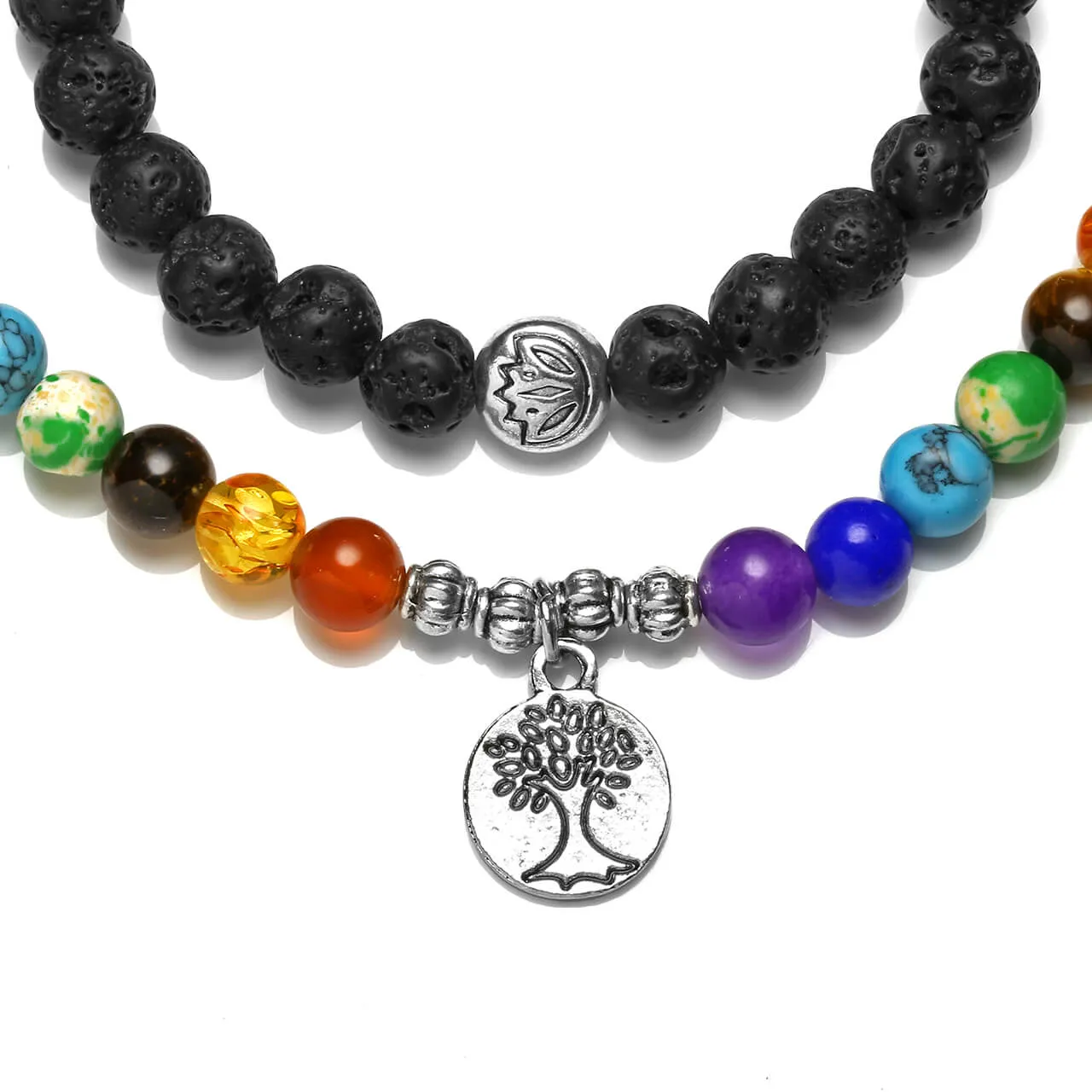 108 Lava Rock Mala Beads Tree of Life Charm Necklace | Jovivi