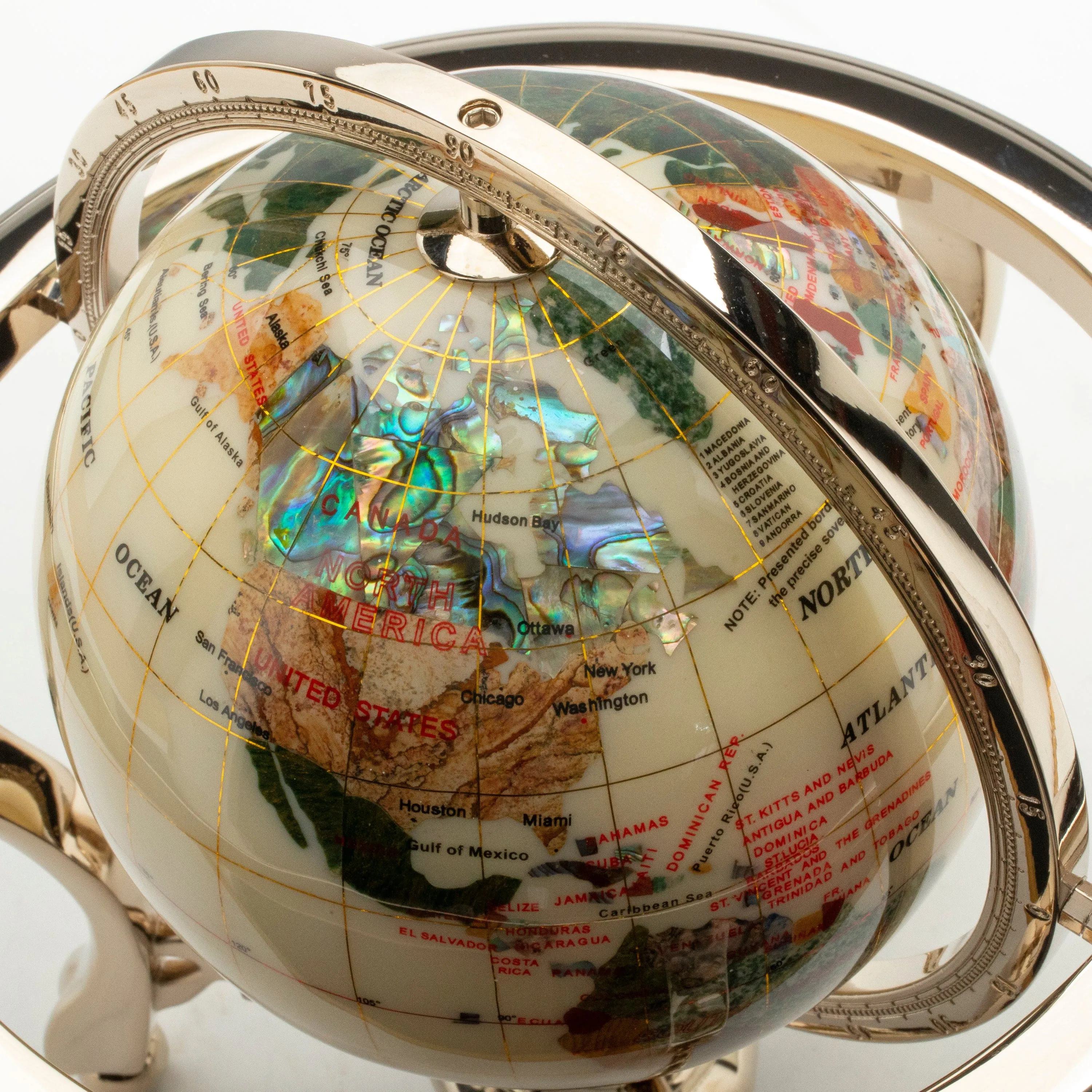 11" Tall Gemstone Globe with 6" Howlite Ocean on 24k Gold Plated Stand