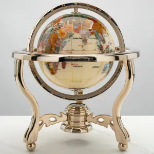 11" Tall Gemstone Globe with 6" Howlite Ocean on 24k Gold Plated Stand