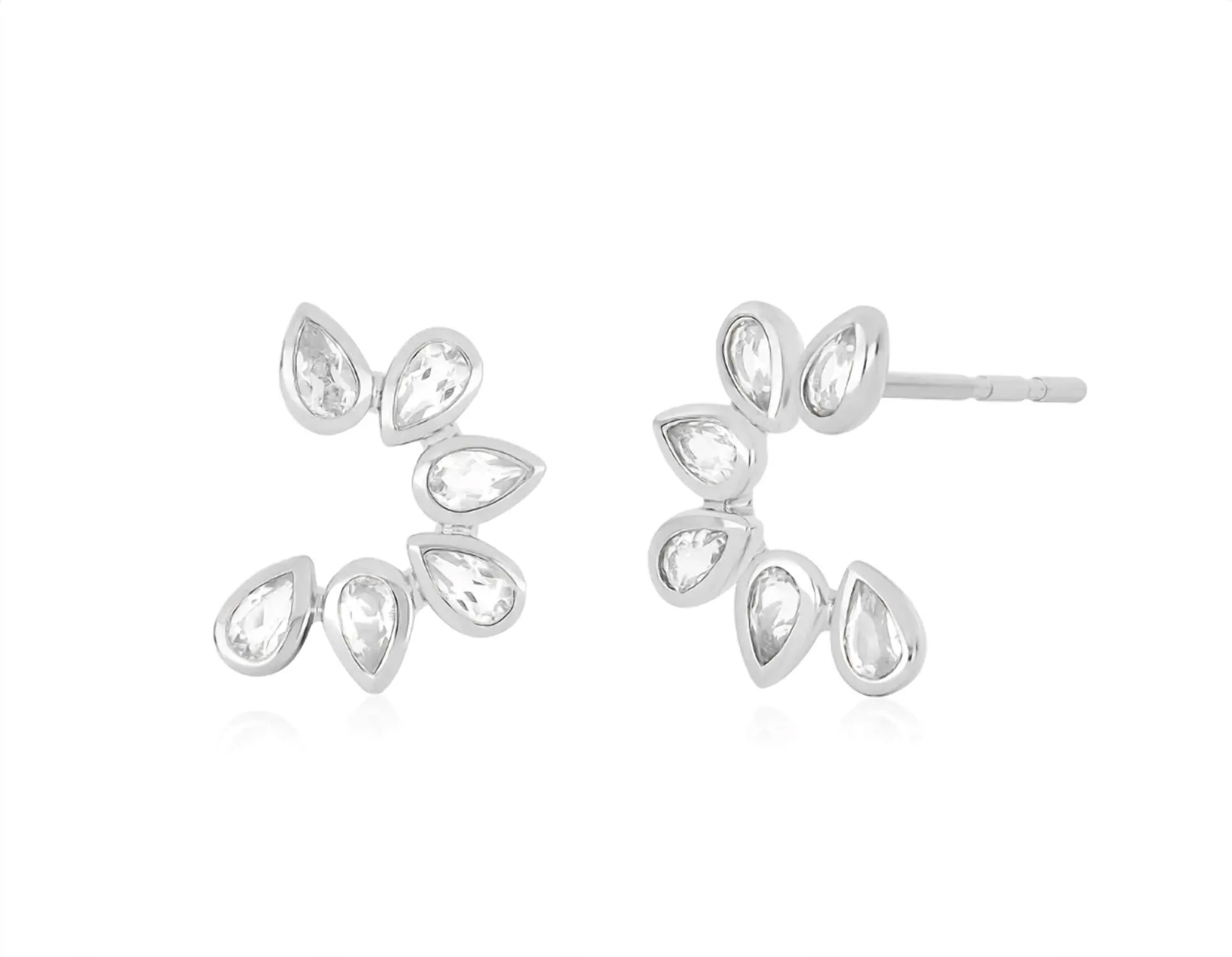 1/2 Circle Quartz Pear Earrings In 14K White Gold