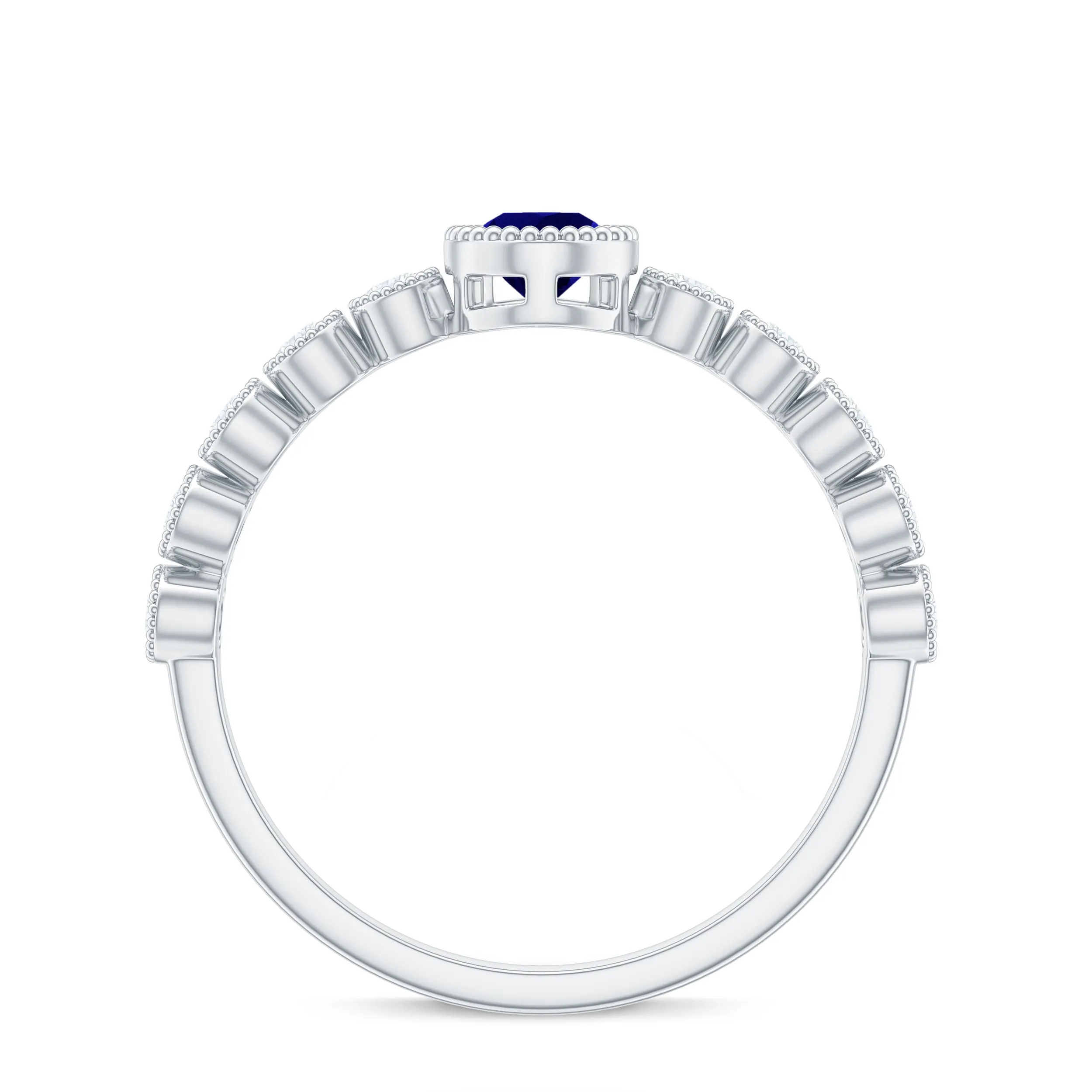 1.25 CT Pear Cut Blue Sapphire Solitaire Ring with Diamond Side Stones