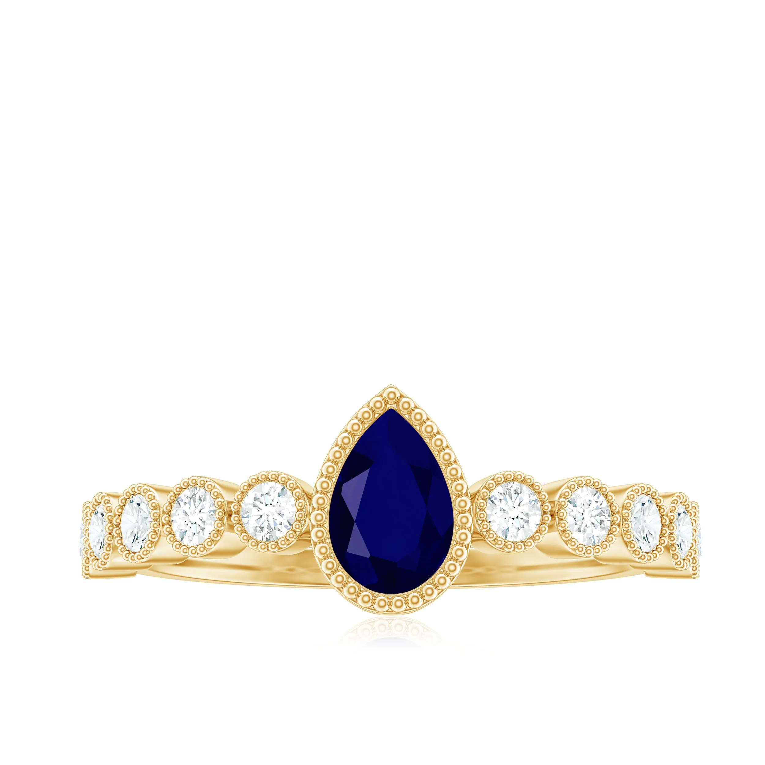 1.25 CT Pear Cut Blue Sapphire Solitaire Ring with Diamond Side Stones