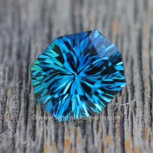 1.3 Carat Blue/Green Sapphire Octagonal Cushion -  6.6x5.9mm - Galaxy Cut