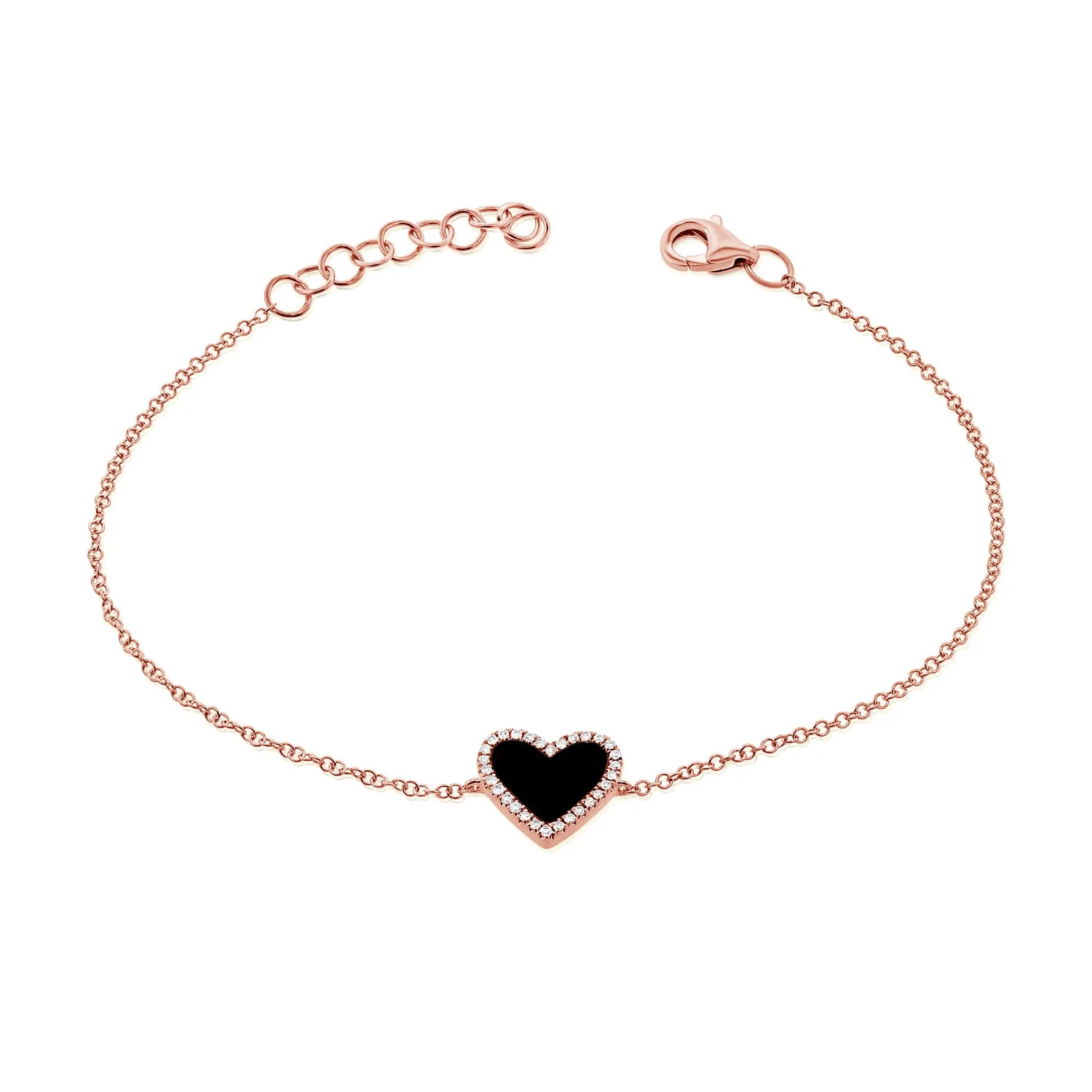 14k Gold Diamond & Black Agate Heart Bracelet