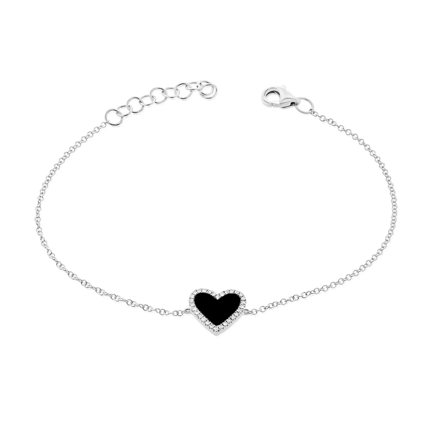 14k Gold Diamond & Black Agate Heart Bracelet