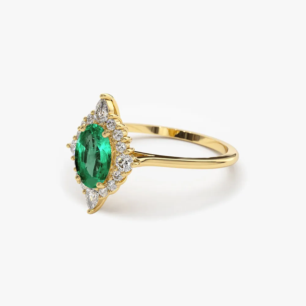 14k Oval Emerald and Diamond Bellarina Ring