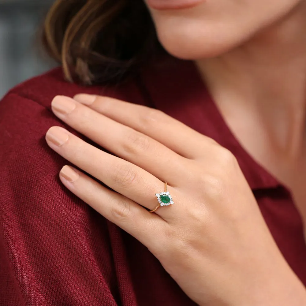 14k Oval Emerald and Diamond Bellarina Ring