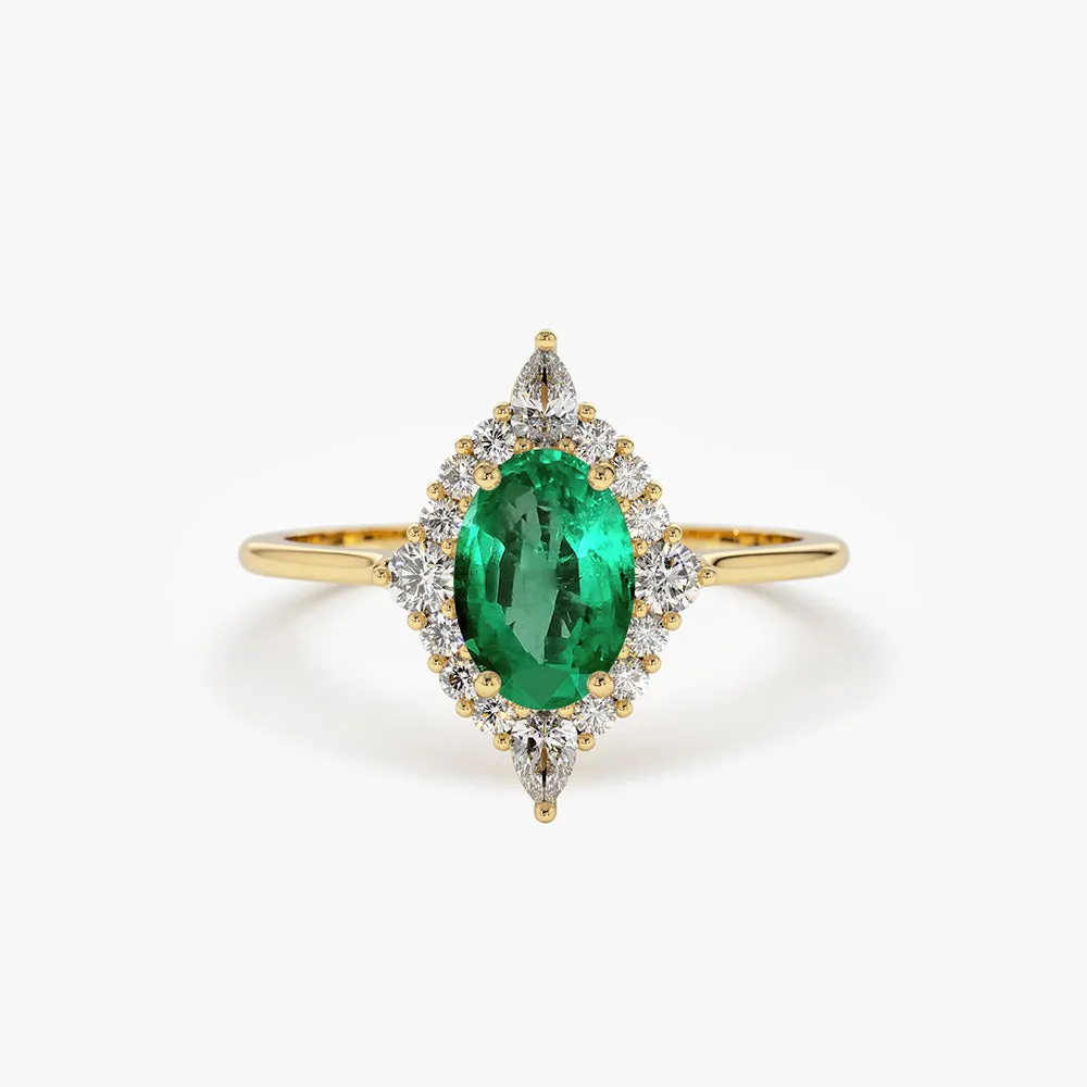 14k Oval Emerald and Diamond Bellarina Ring