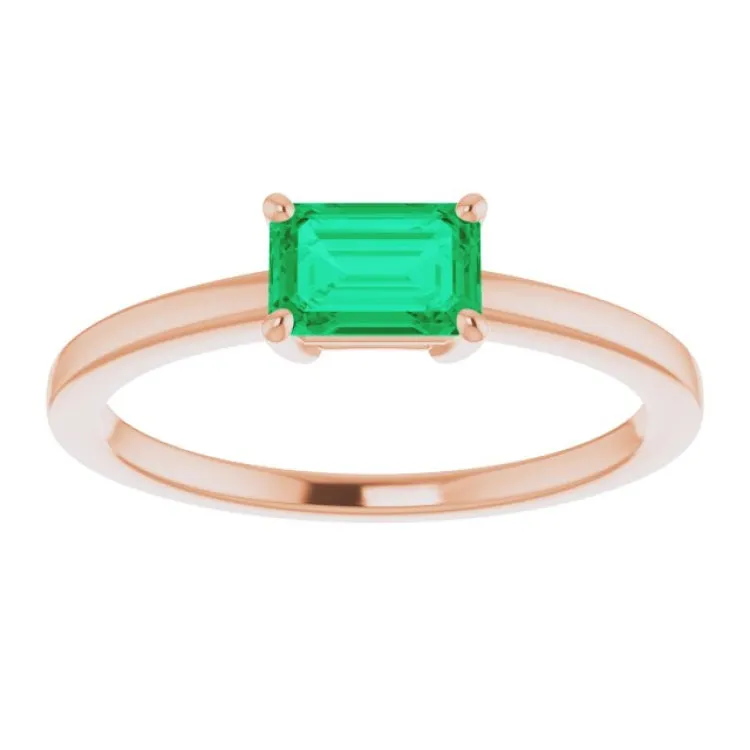 14K Rose Lab-Grown Emerald Ring