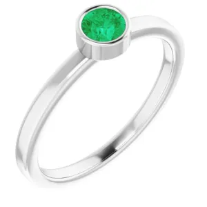 14K White 4 mm Lab-Grown Emerald Ring