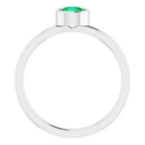 14K White 5 mm Natural Emerald Ring