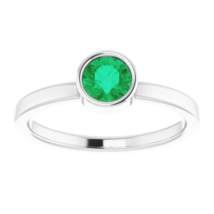 14K White 5 mm Natural Emerald Ring