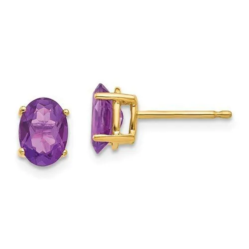 14KT GOLD 1.60 CTW OVAL AMETHYST EARRINGS