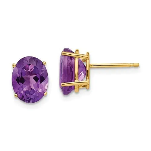 14KT GOLD 3.20 CTW OVAL AMETHYST EARRINGS