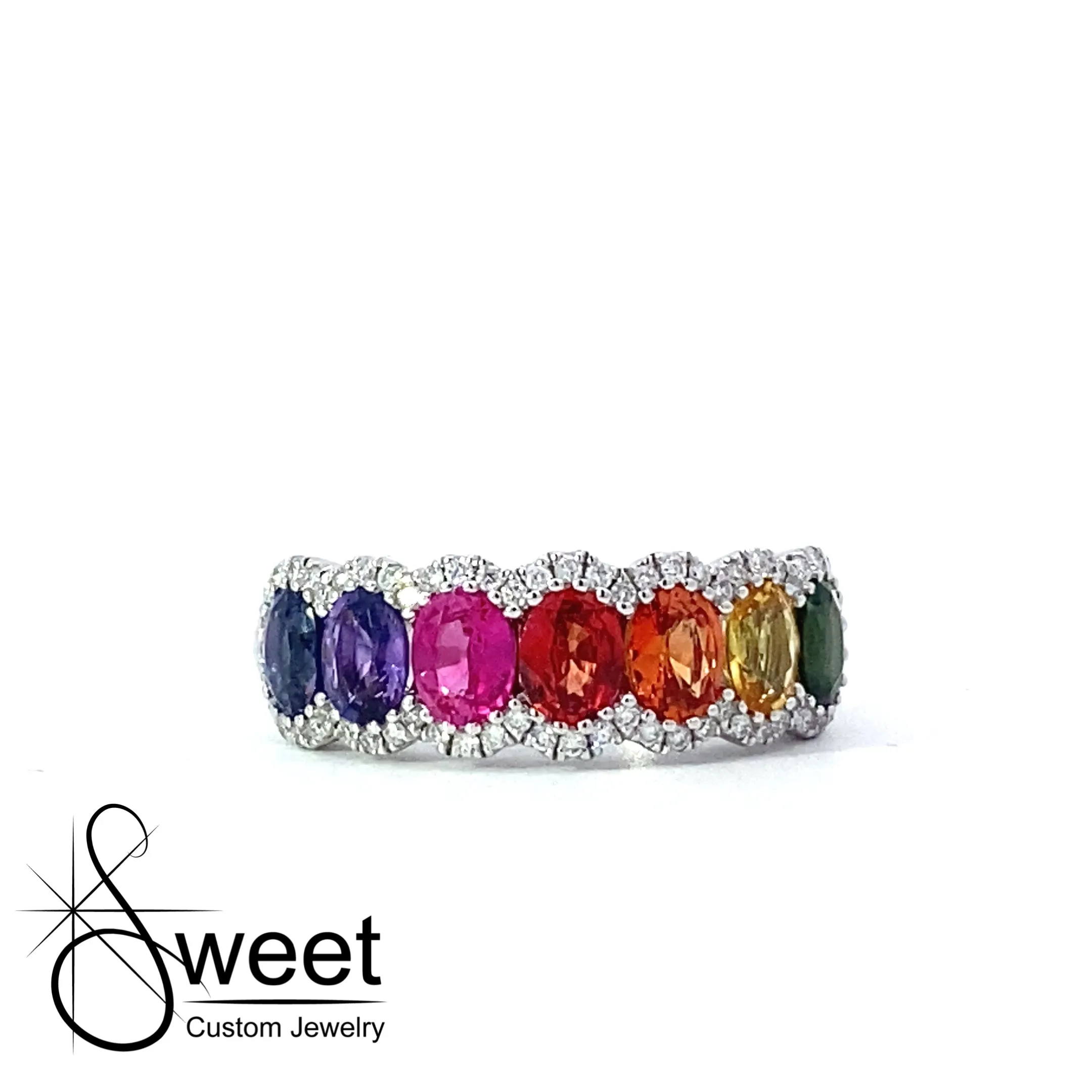 14kt White Gold Rainbow Sapphire Ring