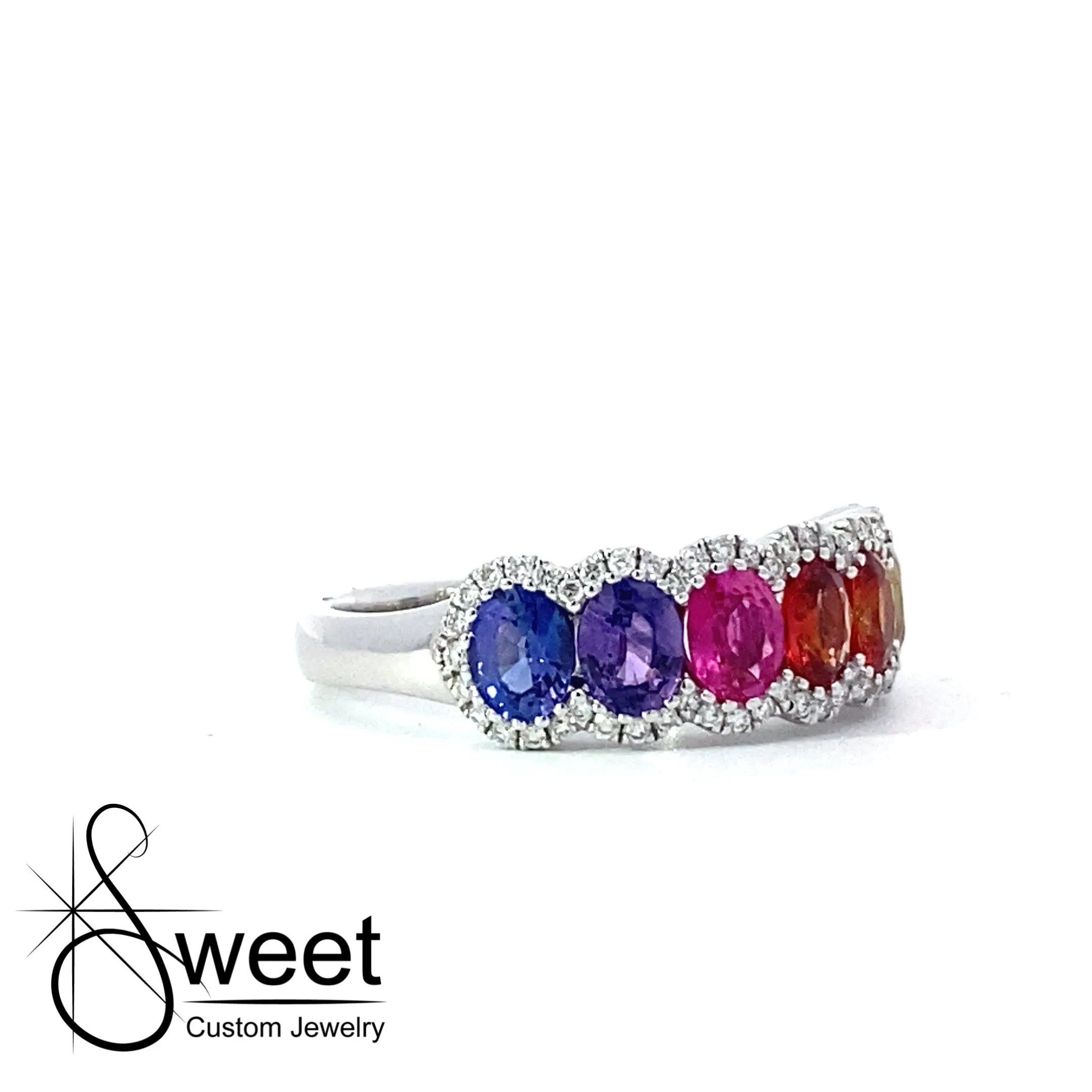 14kt White Gold Rainbow Sapphire Ring