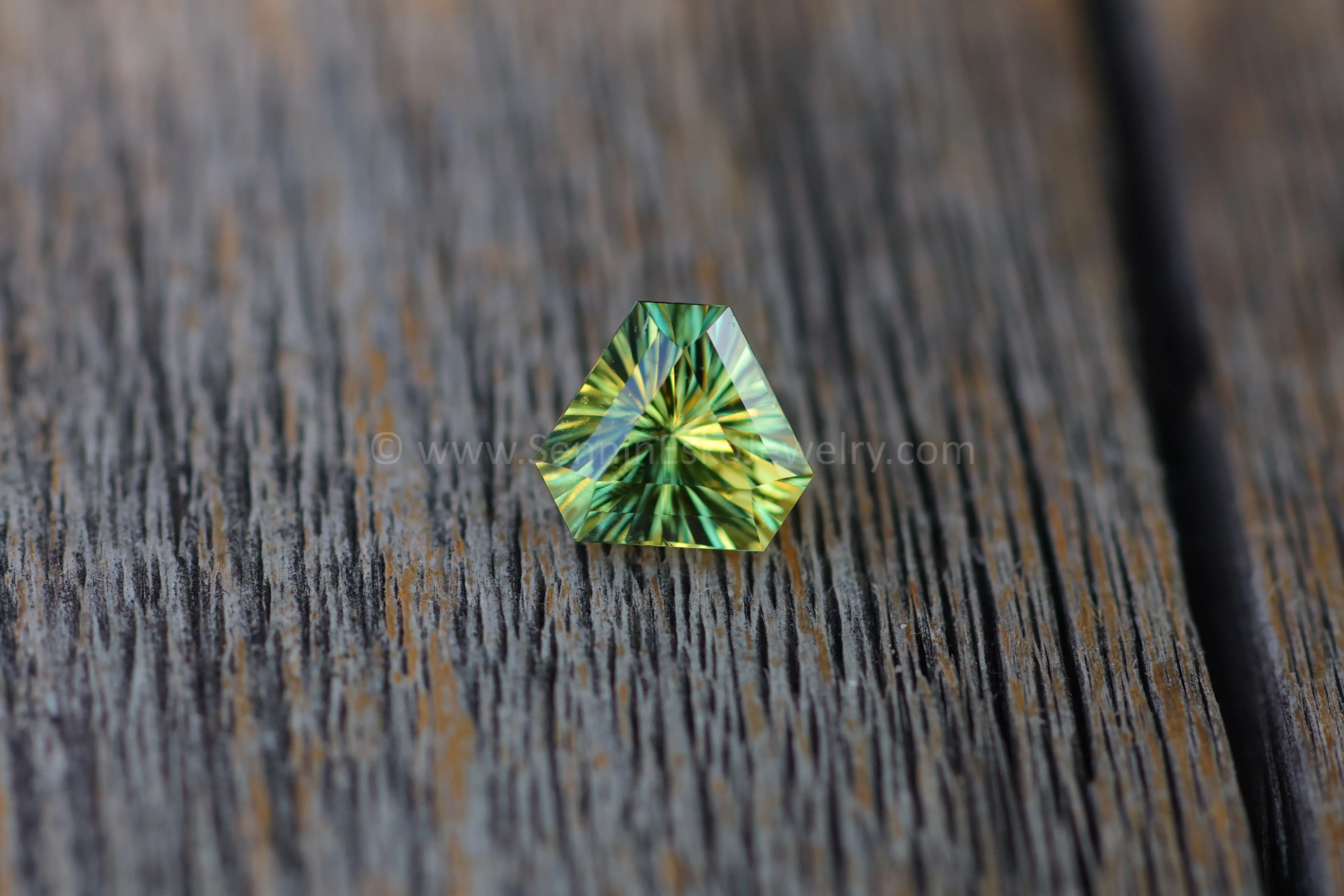 1.5 Carat Yellow/Green Sapphire Triangle - 6.5x7.4mm - Galaxy Cut