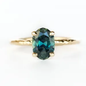 1.70ct Teal Oval Sapphire 4 Prong Oval Evergreen Solitaire Yellow Gold