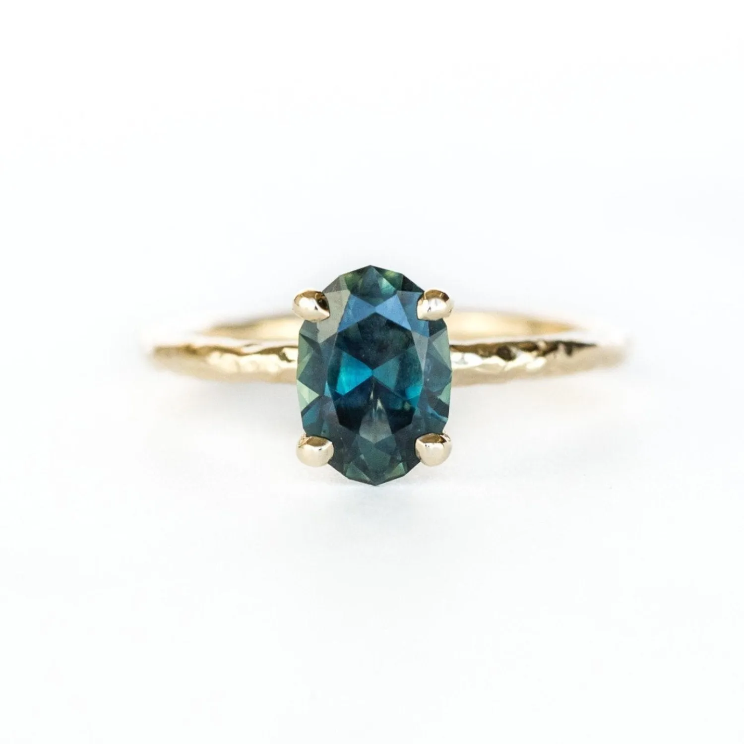 1.70ct Teal Oval Sapphire 4 Prong Oval Evergreen Solitaire Yellow Gold