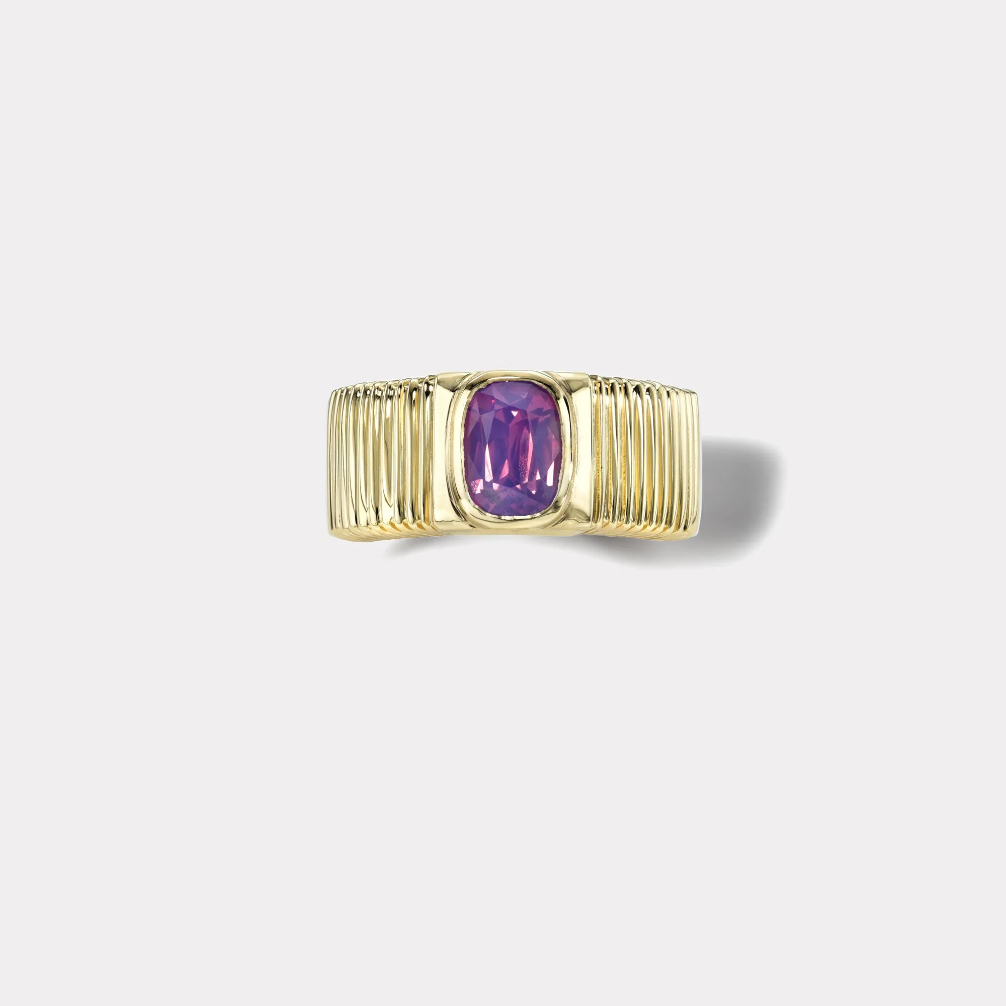 1.75ct Cushion Milky Fuchsia Sapphire Pleated Solitaire Band