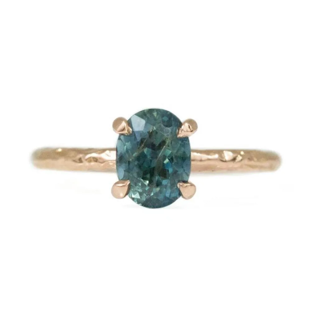 1.81ct Blue Oval Ceylon Sapphire Ring in 14k Rose Gold Evergreen Solitaire