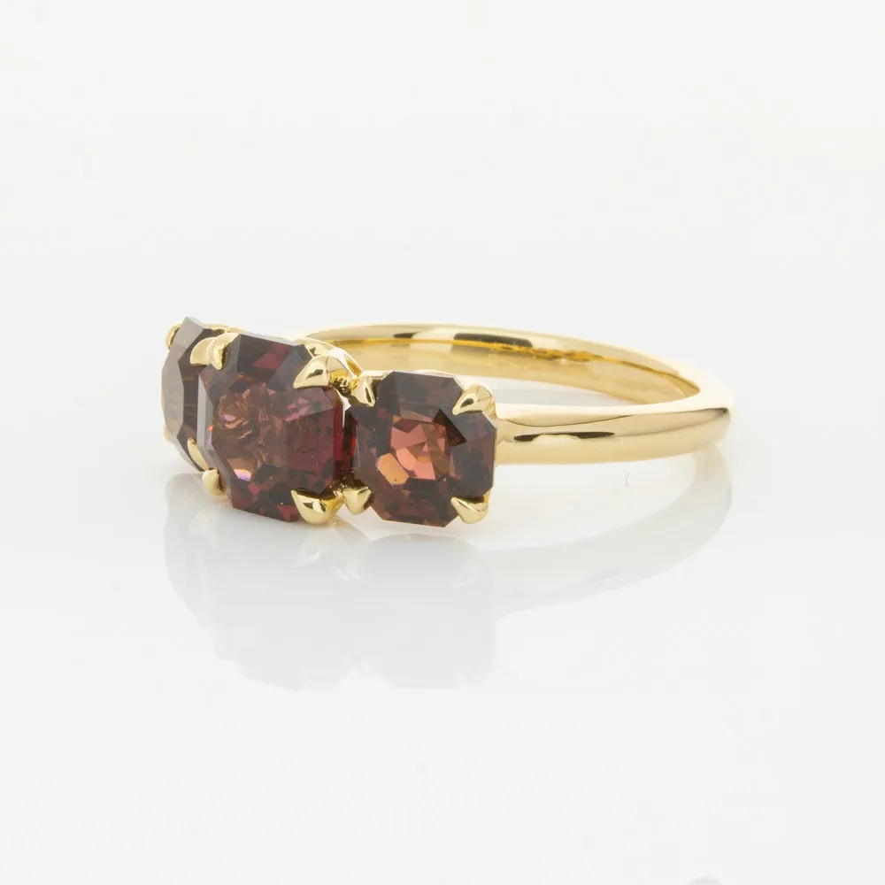 18ct Yellow Gold Three Stone Garnet Octavia Ring