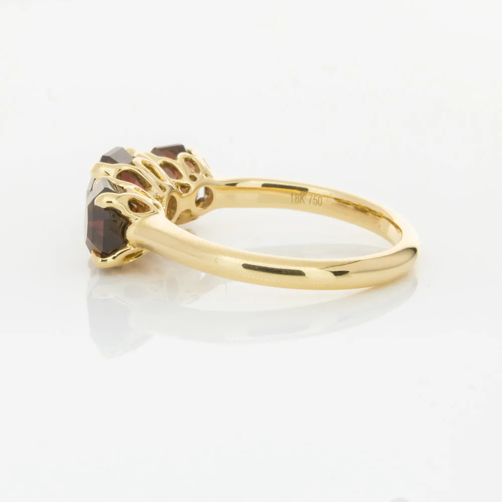 18ct Yellow Gold Three Stone Garnet Octavia Ring