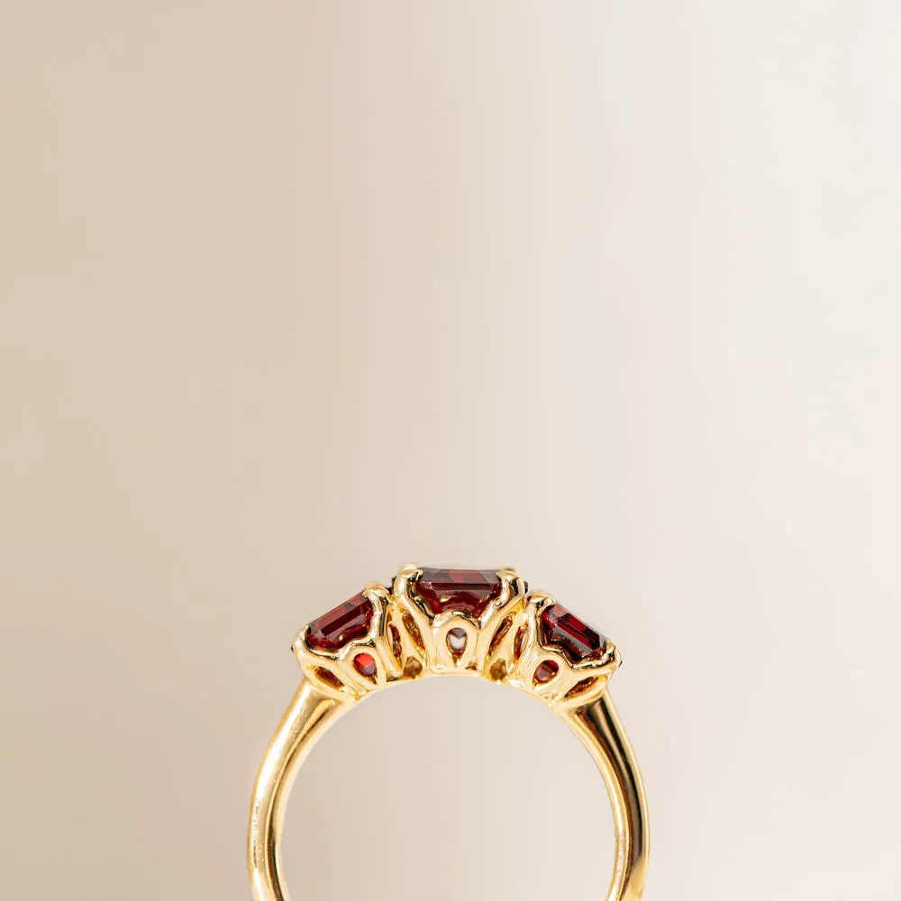 18ct Yellow Gold Three Stone Garnet Octavia Ring