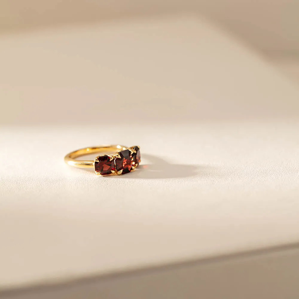 18ct Yellow Gold Three Stone Garnet Octavia Ring