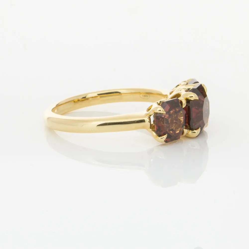 18ct Yellow Gold Three Stone Garnet Octavia Ring