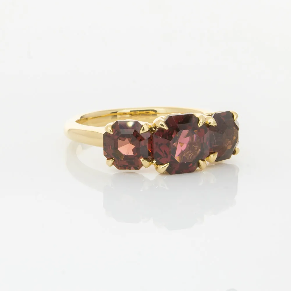 18ct Yellow Gold Three Stone Garnet Octavia Ring