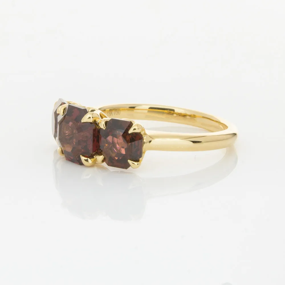 18ct Yellow Gold Three Stone Garnet Octavia Ring