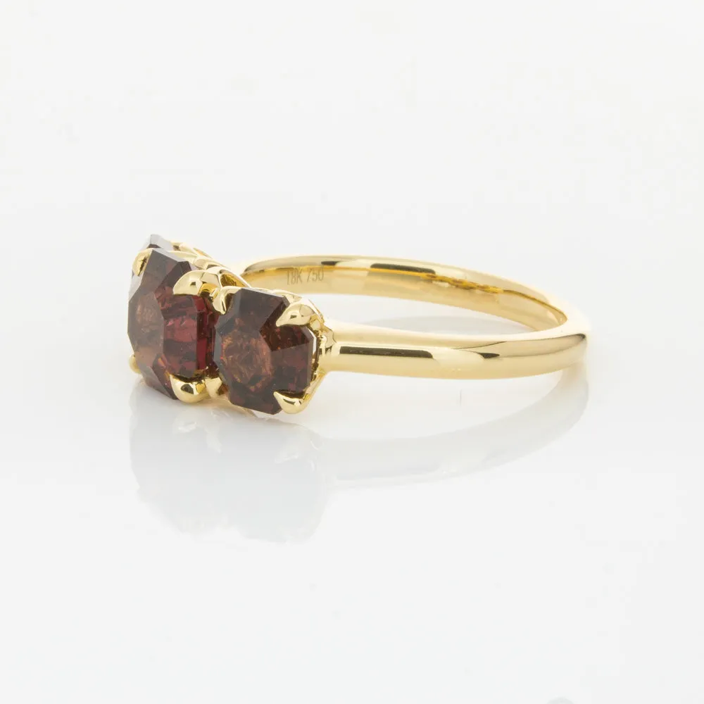 18ct Yellow Gold Three Stone Garnet Octavia Ring