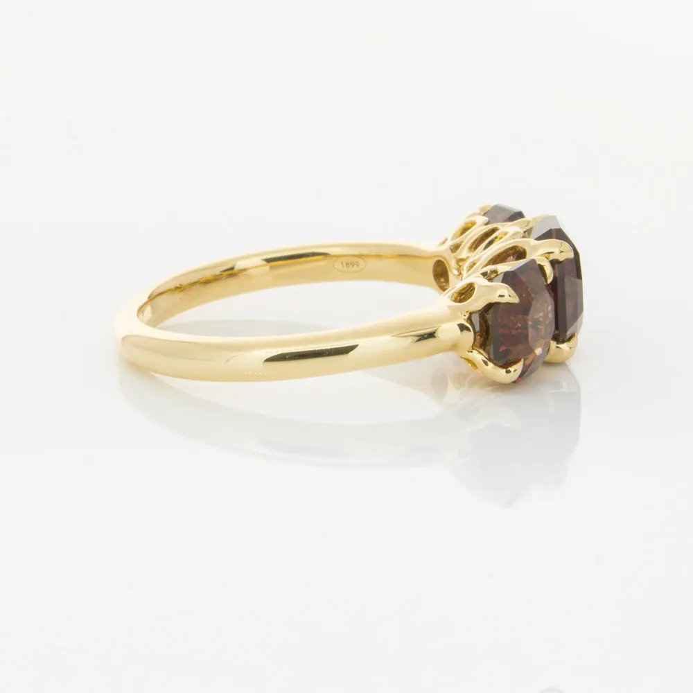 18ct Yellow Gold Three Stone Garnet Octavia Ring