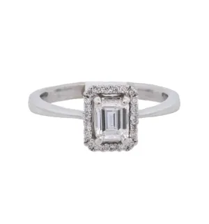 18K White Emerald Cut Diamond 0.48Ct Halo Engagement Ring