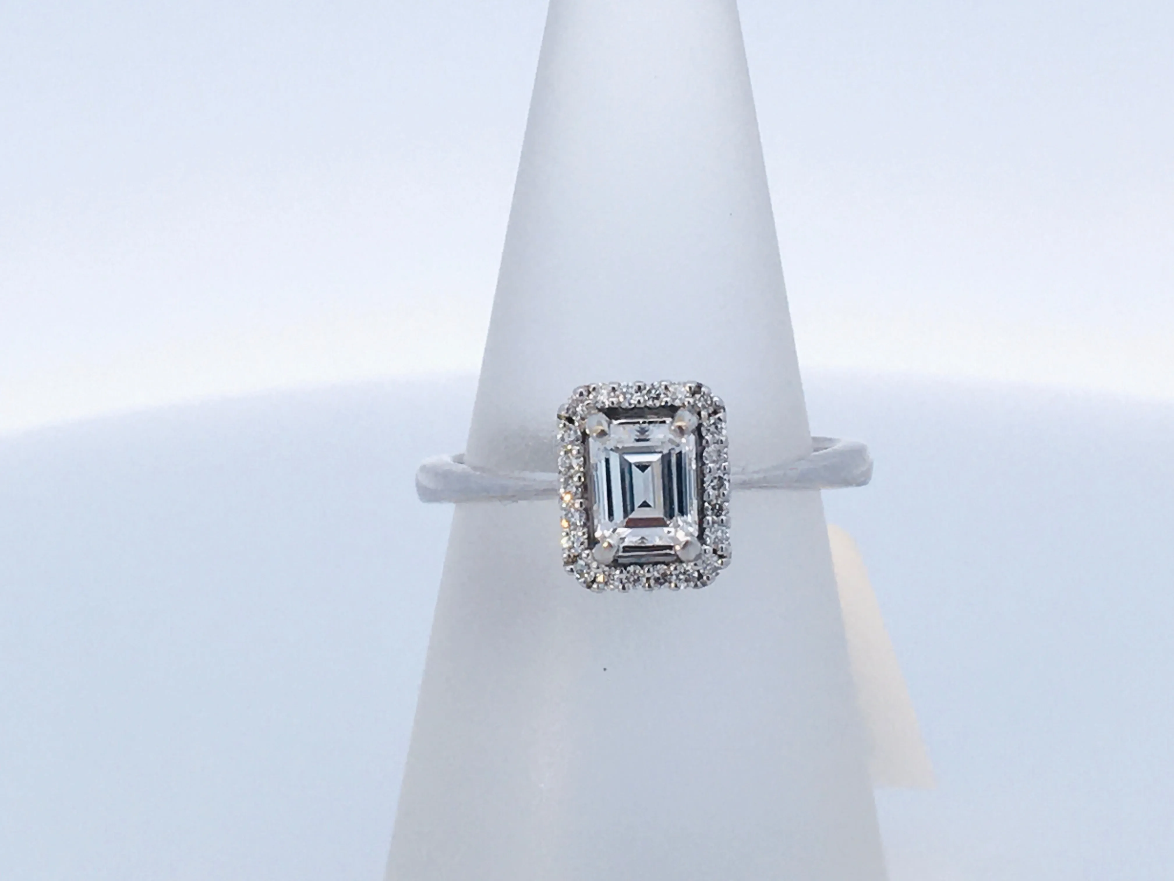 18K White Emerald Cut Diamond 0.48Ct Halo Engagement Ring