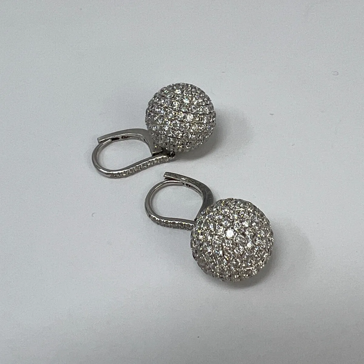 18K White Gold Diamond Ball Drop Earrings