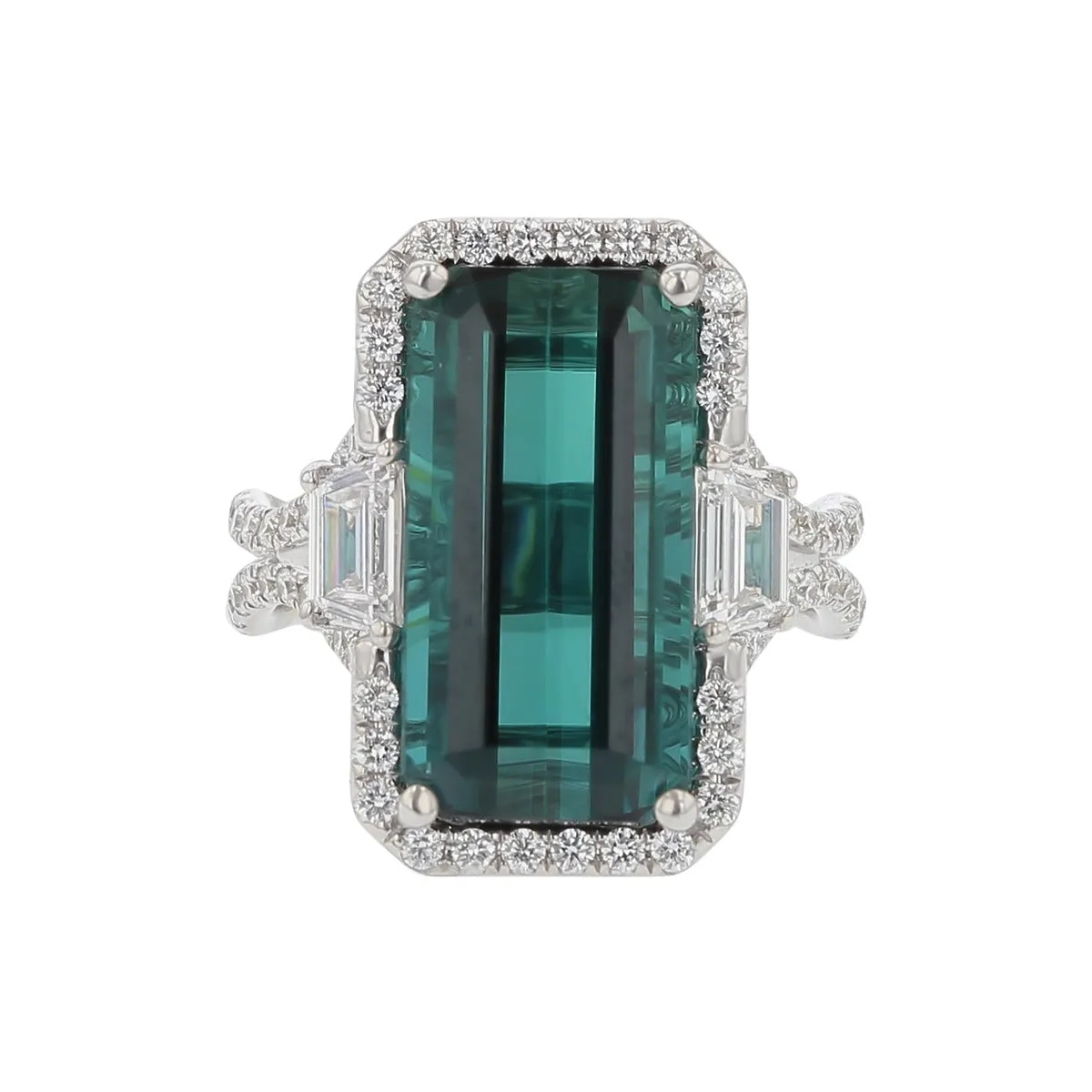 18K White Gold Indicolite Tourmaline and Diamond Ring