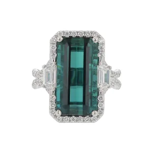 18K White Gold Indicolite Tourmaline and Diamond Ring