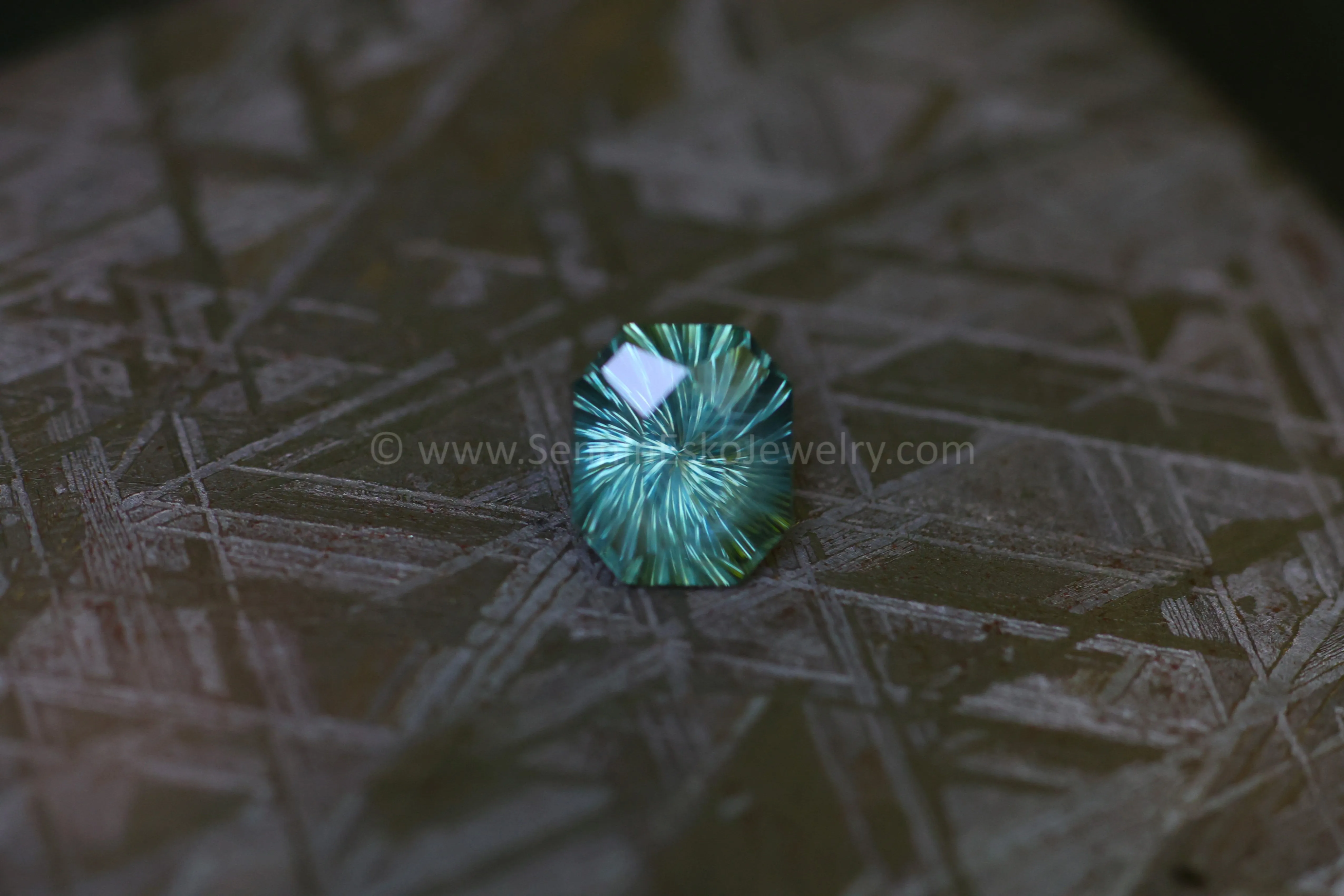 2.5 Carat Bluish Green Montana Sapphire Octagon - 8.4x7.1mm, Fantasy Cut