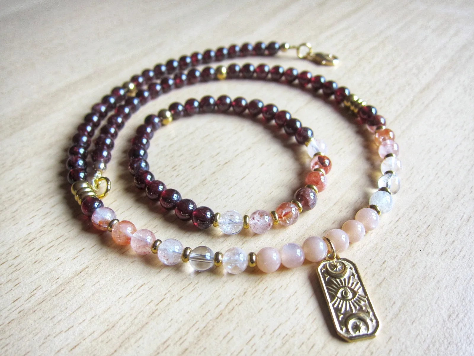 2pc set - Red Garnet and Hematoid Quartz Necklace & Bracelet Set