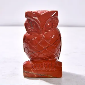 4" Red Jasper Owl Natural Gemstone Carving