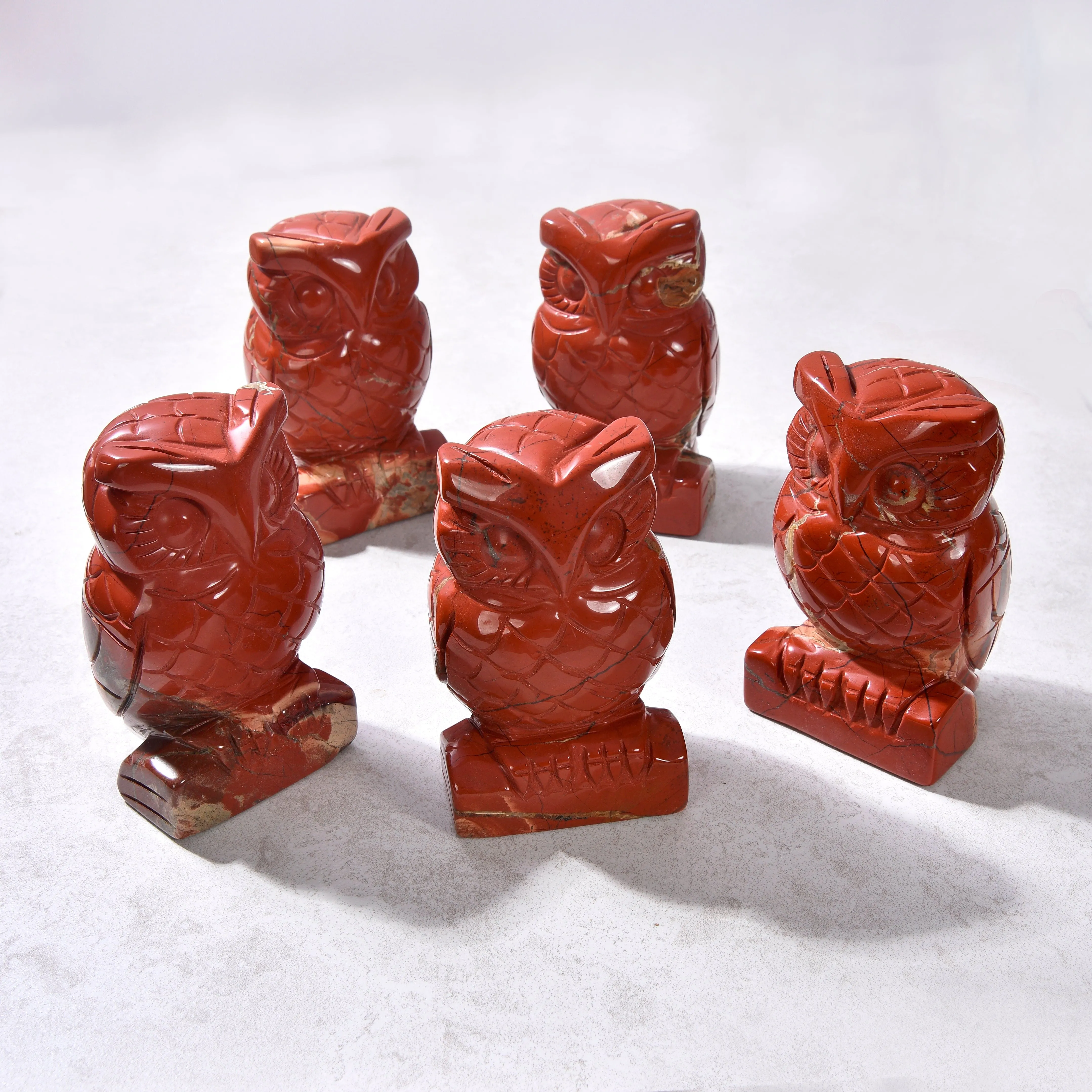 4" Red Jasper Owl Natural Gemstone Carving