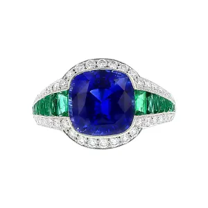 5.03 Carat Sapphire, Emerald and Diamond Ring