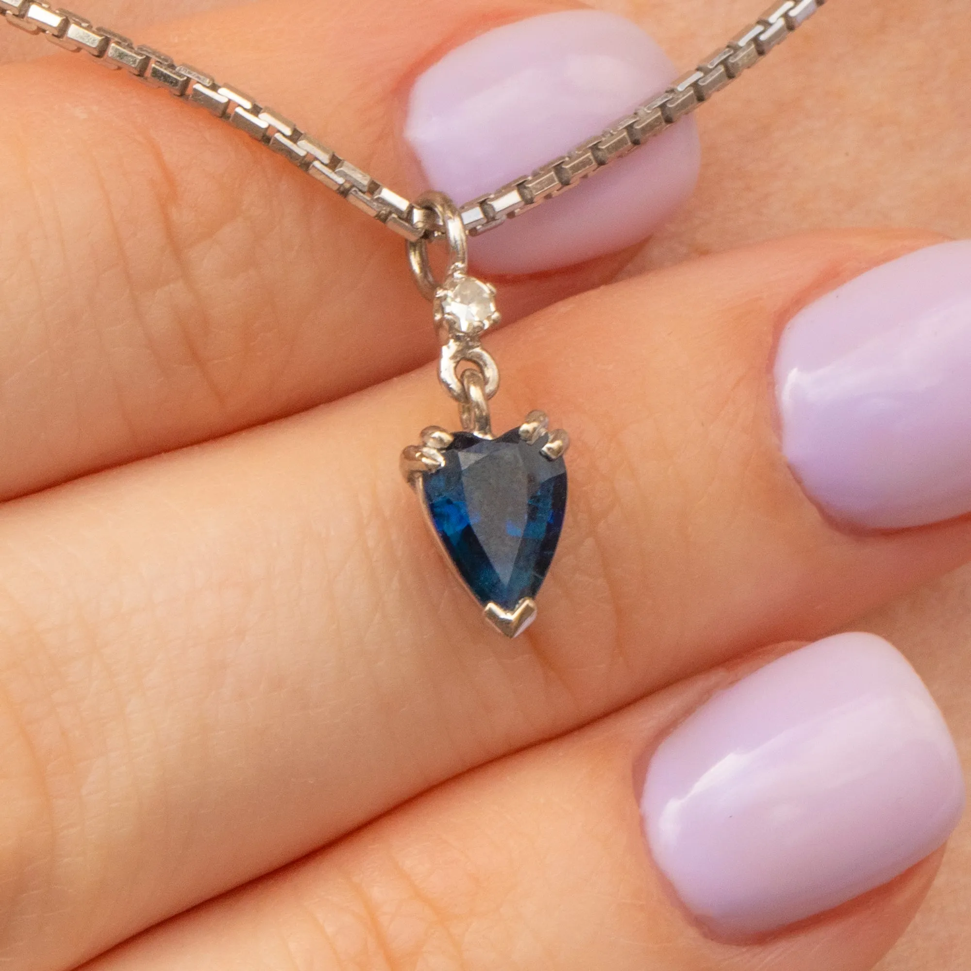 9ct Gold Sapphire Diamond Heart Charm with 15.5” Chain