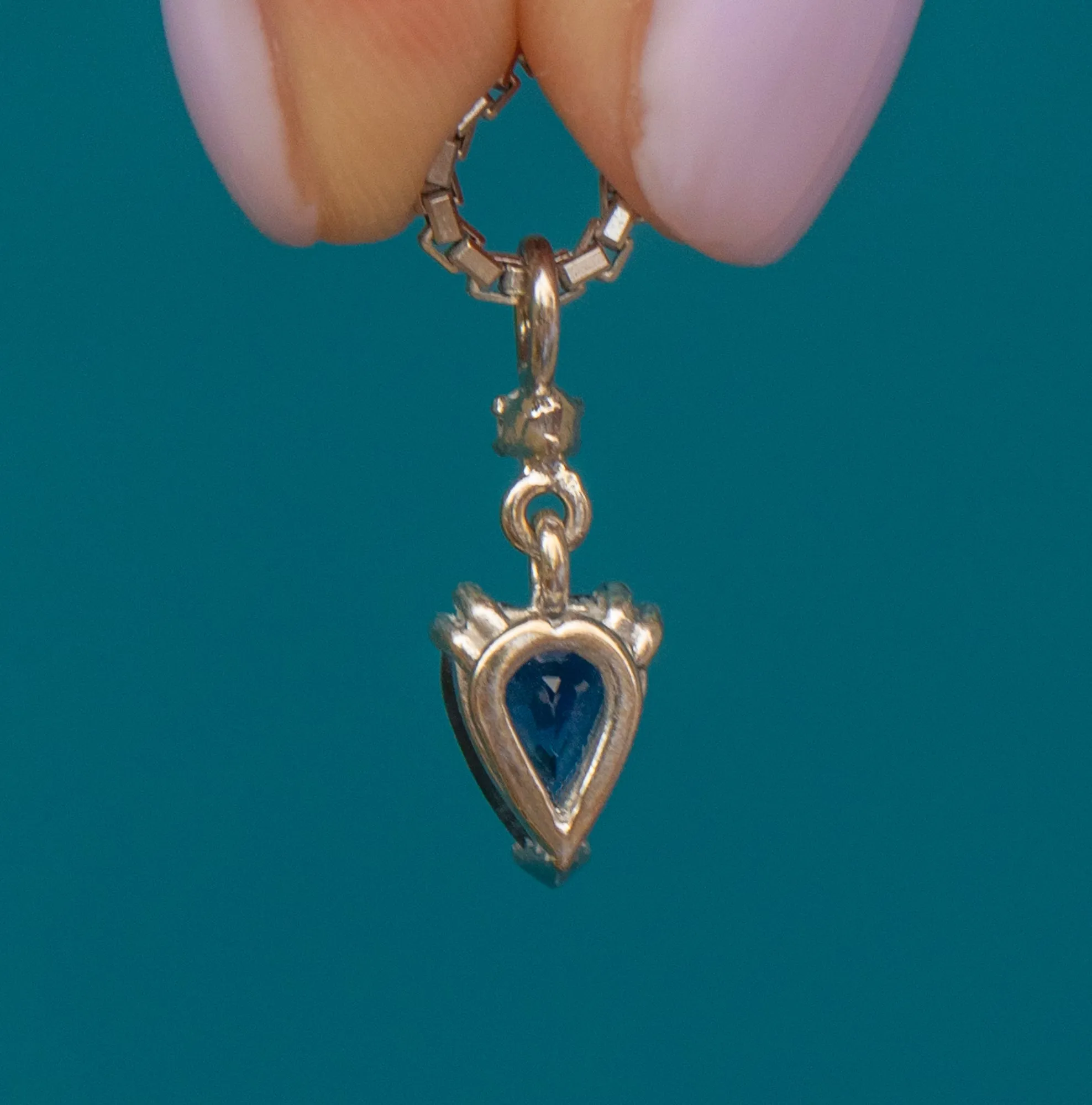 9ct Gold Sapphire Diamond Heart Charm with 15.5” Chain